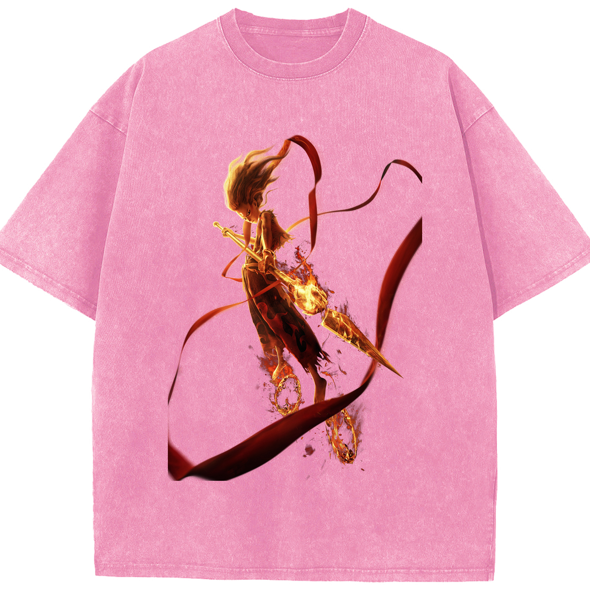 （画像用） Ne Zha 2 ナタ 魔童の大暴れ 綿100% ヴィンテージ風 半袖Tシャツ（フロントプリント）